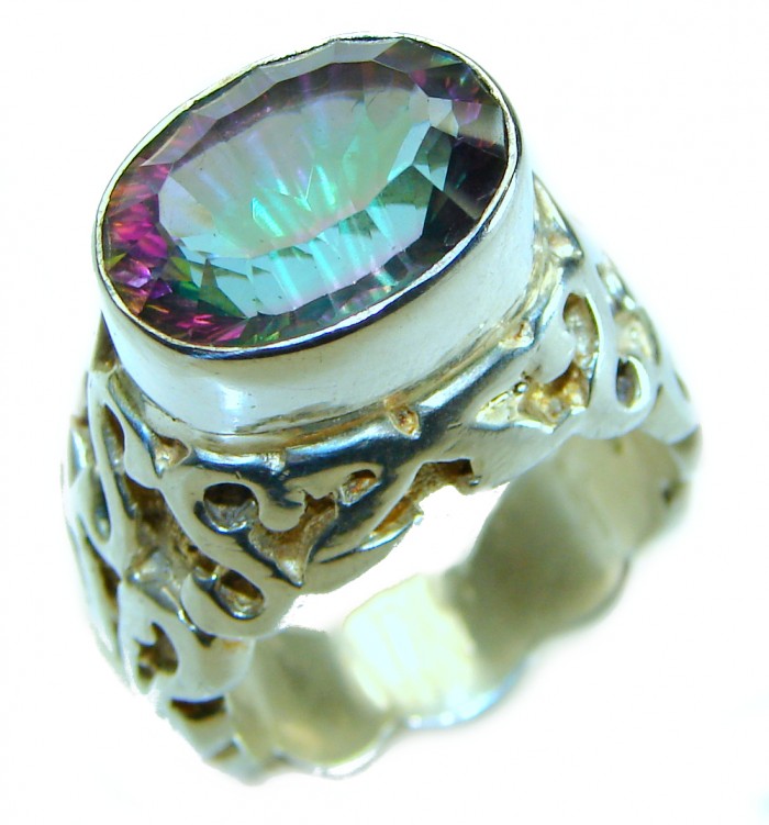 Massive Mystic Topaz .925 Sterling Silver handcrafted ring size 8 1/4 - photo 3