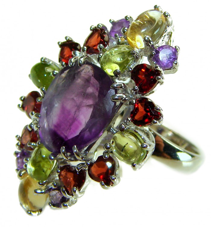 Fnacy design 20.8 carat Amethyst .925 Sterling Silver Handcrafted Ring size 6 1/2 - photo 2