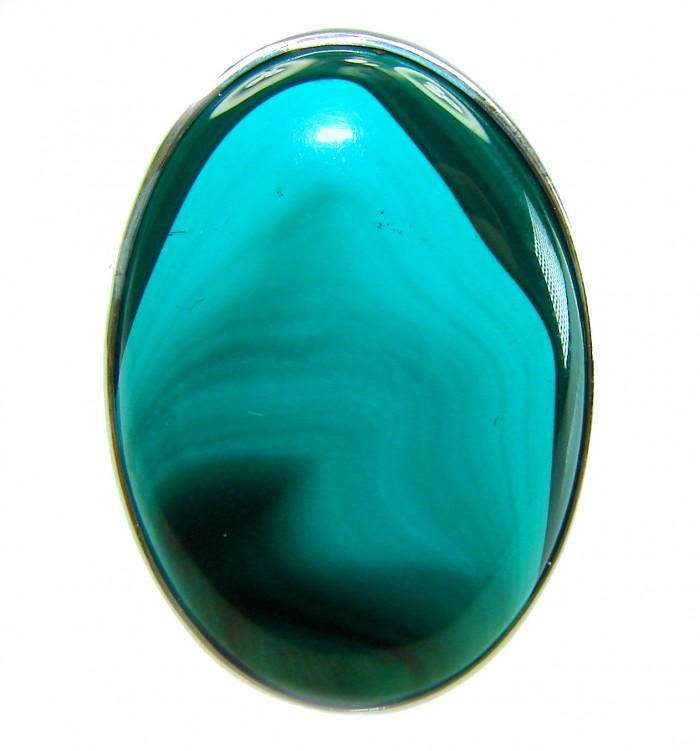 39.2 CARAT genuine Malachite from Utah .925 Sterling Silver handcrafted ring size 8 adjustable - Stone close-up of 39.2 carat Malachite in .925 Sterling Silver.