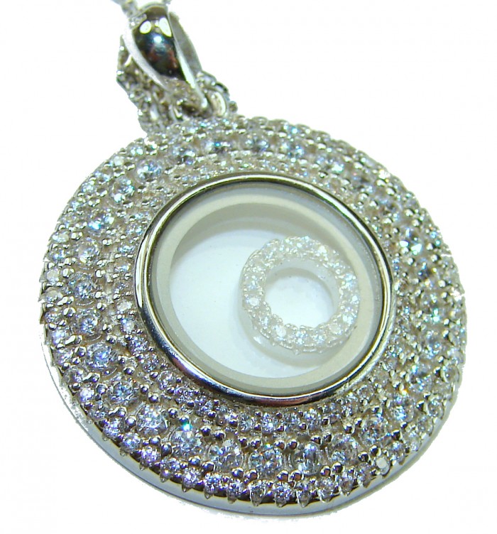 Floating Memories 12.5 carat White Sapphire .925 Sterling Silver Handcrafted Necklace - Close-up of Floating Memories pendant with white sapphires and sterling silver