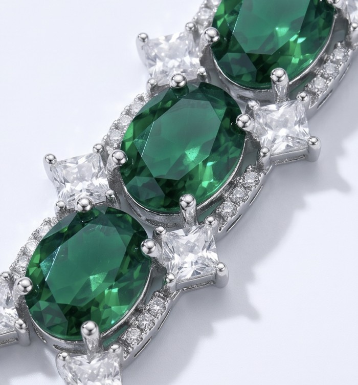 Gabriella 14.2 carat authentic Emerald rhodium over .925 Sterling Silver handcrafted Statement necklace - photo 3