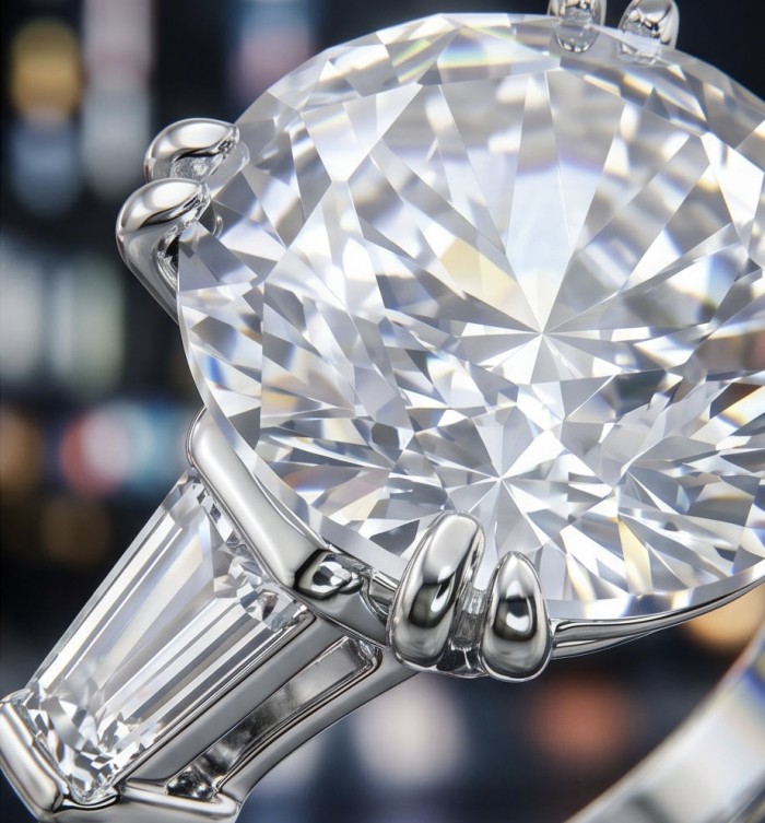 Luxurious - 14.2 carat White Topaz .925 Sterling Silver handcrafted ring size 6 - Close-up of 14.2 carat white topaz in sterling silver setting.