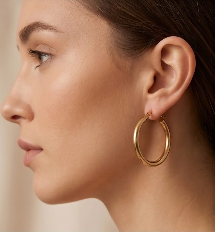 Allure Golden tone handcrafted Stylish Large Hoop earrings - photo 1
