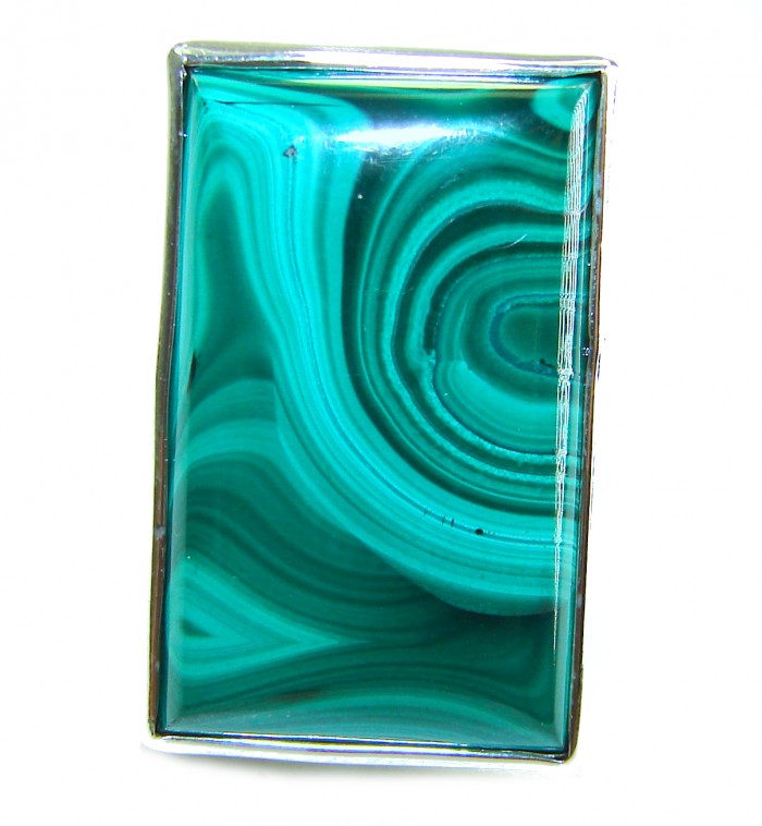 genuine inlay Malachite .925 Sterling Silver handcrafted ring size 7 adjustable - Malachite stone close-up on .925 Sterling Silver handcrafted ring