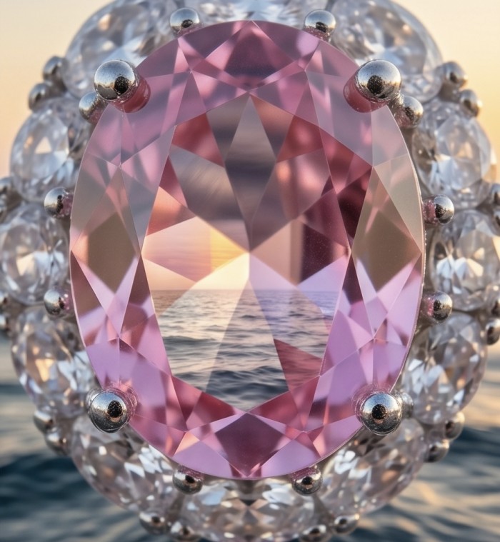 Anastasia 10.2 carat Pink Sapphire .925 Sterling Silver Handcrafted Statement Ring size 8 - Close-up of Anastasia 10.2 carat Pink Sapphire in sterling silver setting
