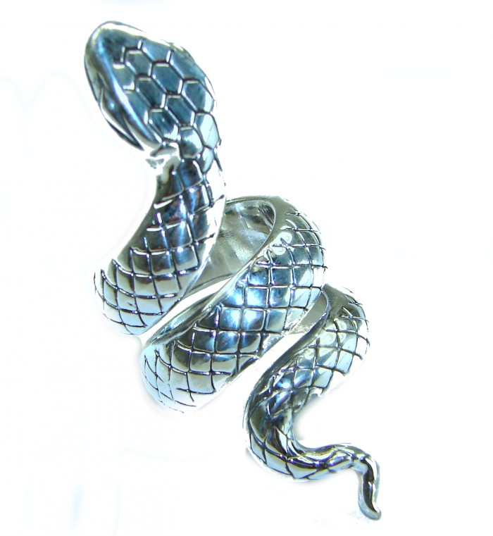 Large Boa Snake .925 Sterling Silver handcrafted Statement SPINAL Ring size 5 1/2 - photo 2