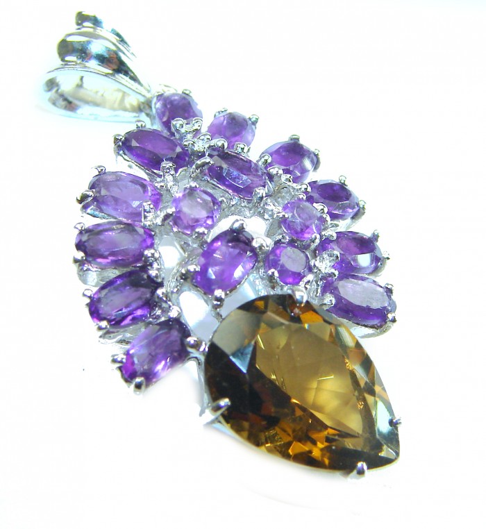 Vintage Design 12.4 CARAT Amethyst .925 Sterling Silver handcrafted Pendant - Close-up of vintage amethyst and sterling silver pendant design.