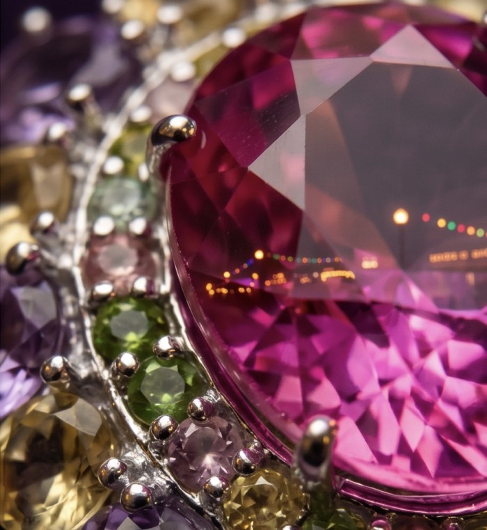 Anastasia 25.2 carat Pink Sapphire .925 Sterling Silver dipped in Rhodium Handcrafted Statement Ring size 7 - Close-up of Anastasia 25.2 ct Pink Sapphire in sterling silver.