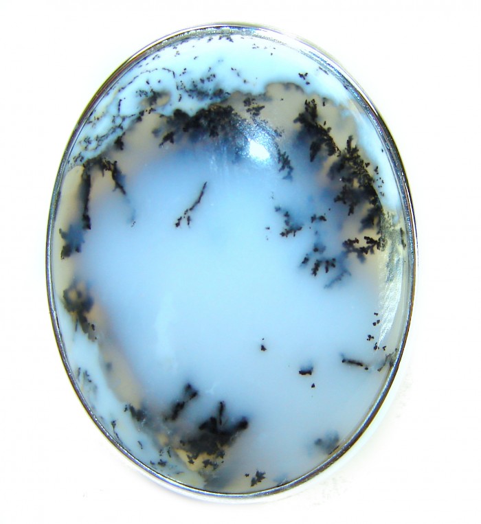 Top Quality Dendritic Agate .925 Sterling Silver handcrafted Ring s. 7 adjustable - Close-up of dendritic agate set in sterling silver.