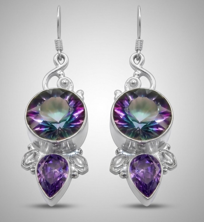 14.2 carat Mystic Topaz Silver earrings - Front view of 14.2 carat Mystic Topaz Silver earrings