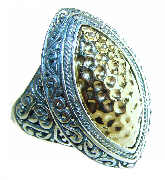 Precious - Bali made 2 tones .925 Sterling Silver handcrafted Ring s. 10 - Side view of Bali-made two-tone sterling silver handcrafted ring