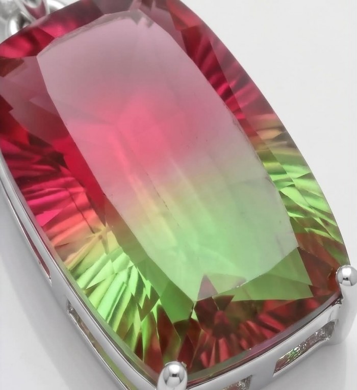 Isabella 18.2 carat baquete cut Brazilian Tourmaline .925 Sterling Silver Perfectly handcrafted pendant - Close-up of Isabella 18.2 carat Brazilian tourmaline in .925 silver setting.