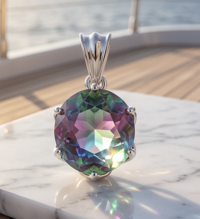 5.2 carat oval cut Brazilian Tourmaline .925 Sterling Silver Perfectly handcrafted pendant - Close-up of 5.2 carat oval cut Brazilian Tourmaline pendant