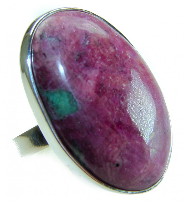 Authentic Ruby in Zoisite .925 Sterling Silver handmade Cocktail Ring s. 8 adjustable - Close-up of Ruby in Zoisite ring set in .925 Sterling Silver