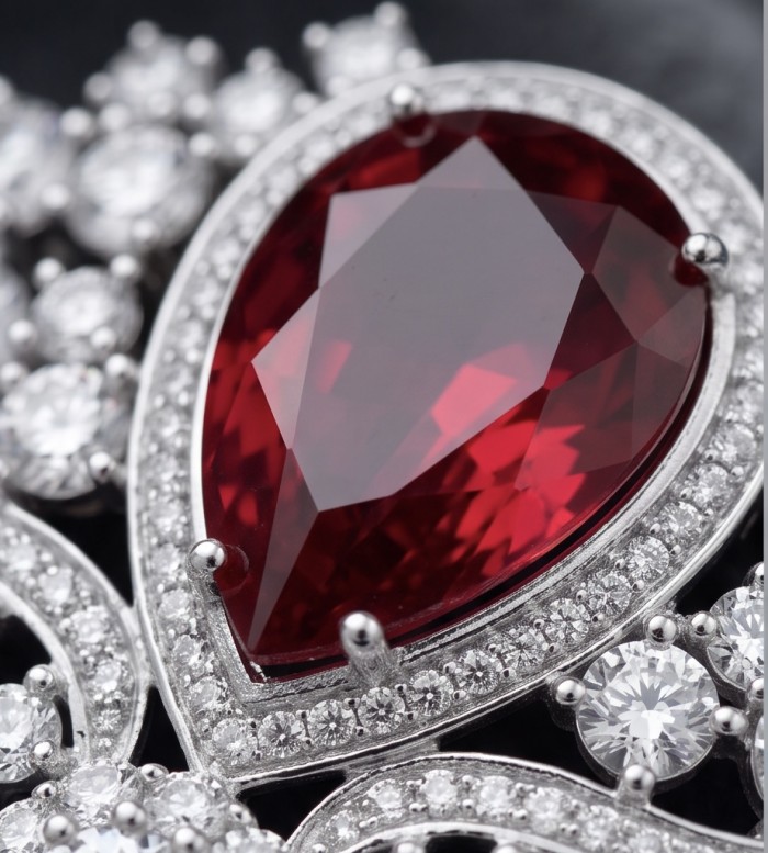 Heirloom Genuine 23.7 carat Kasmir Ruby .925 Sterling Silver handmade Pendant - Brooch - Close-up of Heirloom Genuine 23.7 carat Kashmir Ruby in Sterling Silver
