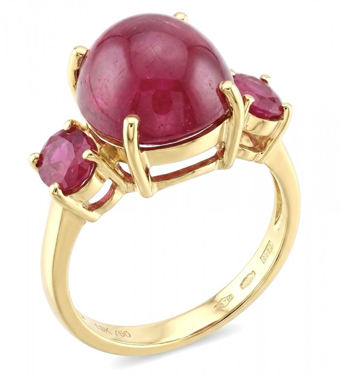 Giuseppina - Magnificent 10.7 carat authentic Ruby 22K Gold over .925 Sterling Silver handcrafted Statement Ring size 6 - Side view of a 10.7 carat ruby ring in 22K gold setting.
