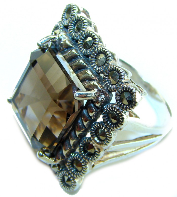 Celestial Energy - rare- 28.5 carat Champagne Smoky Topaz .925 Sterling Silver Oversized Ring size 9 1/4 - photo 1