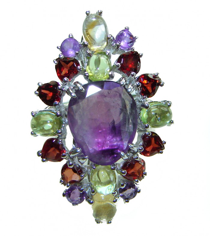 Fnacy design 20.8 carat Amethyst .925 Sterling Silver Handcrafted Ring size 6 1/2 - photo 4