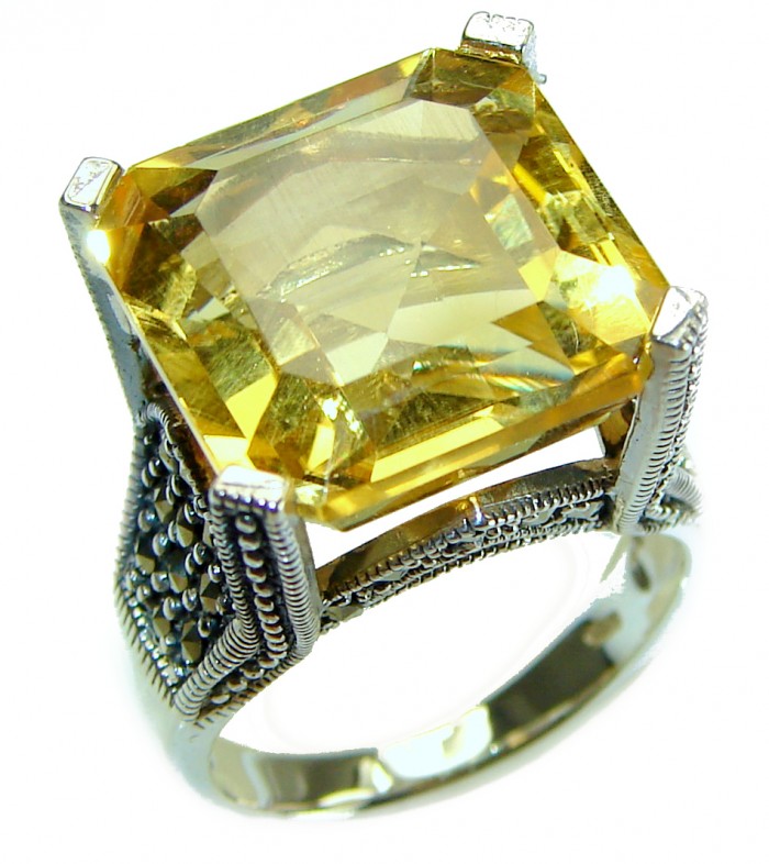 Golden Rays of Sunlight 23.5 carat Yellow Topaz .925 Sterling Silver Large Ring size 7 - photo 3