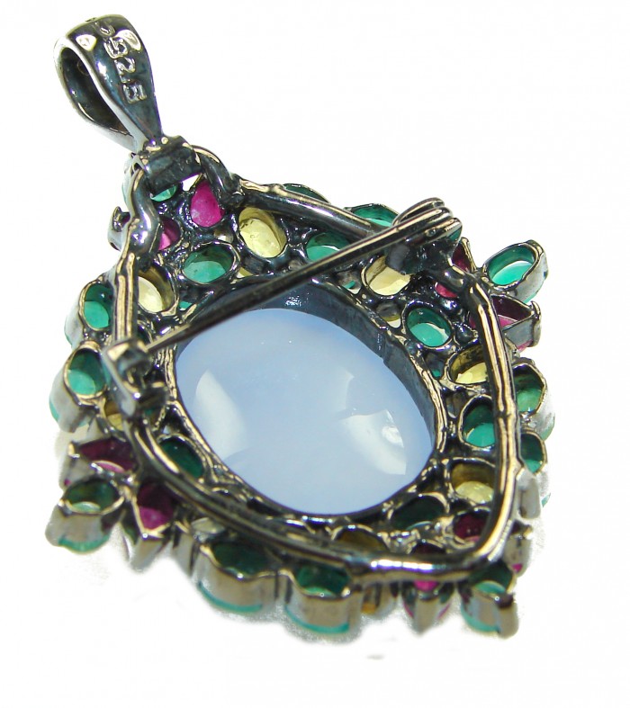 Authentic 22.5 carat Aquamarine Brazilian yellow Sapphire black rhodium over .925 Sterling Silver Handcrafted pendant brooch - photo 1