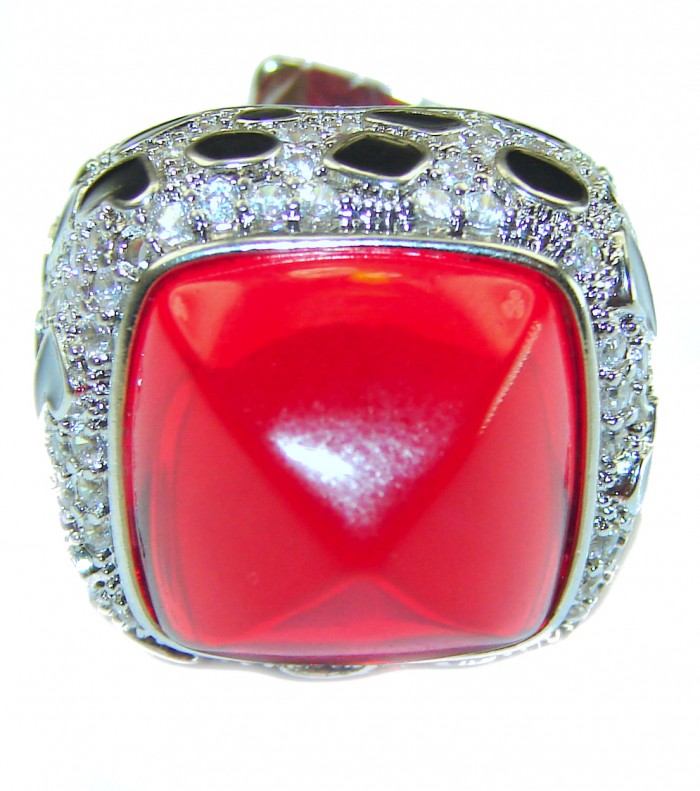 Red Passion incredible Topaz .925 Sterling Silver handmade Large Ring s. 6 - photo 1