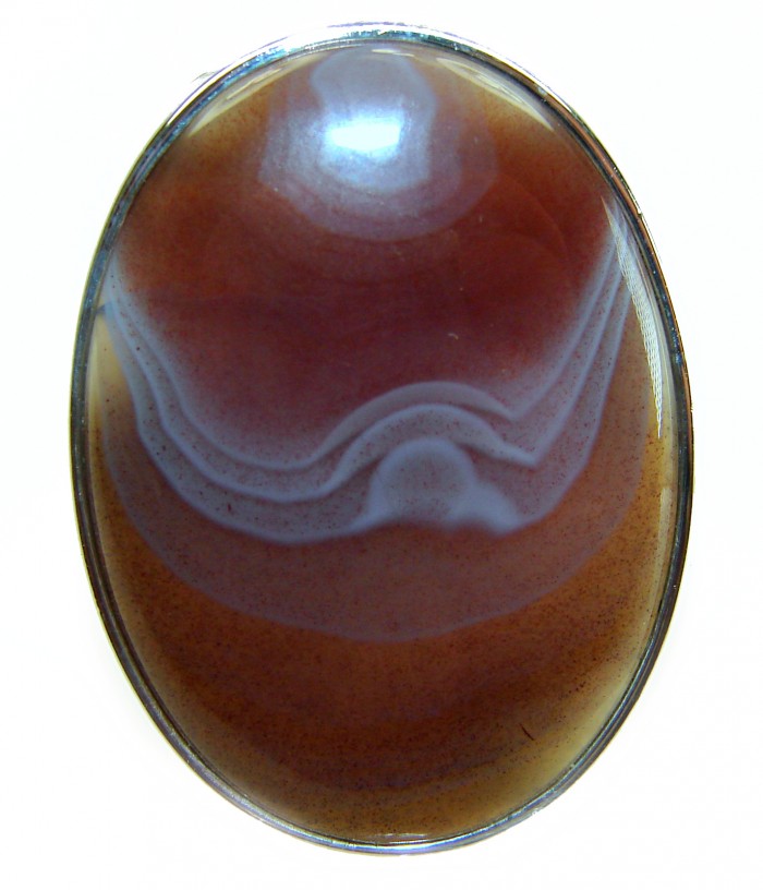 Change - Top Quality Botswana Agate .925 Sterling Silver handcrafted Ring s. 7 adjustable - Close-up of Change Botswana Agate set in .925 Sterling Silver