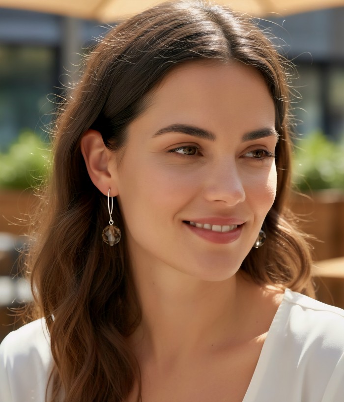 Luxurious Style Smoky Topaz .925 Sterling Silver handmade Earrings - Woman wearing Luxurious Style Smoky Topaz sterling silver earrings.